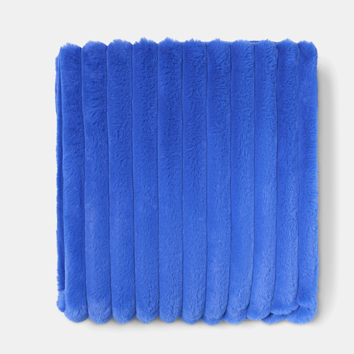 OHS Faux Fur Thick Ribbed Throw - Cobalt Blue>