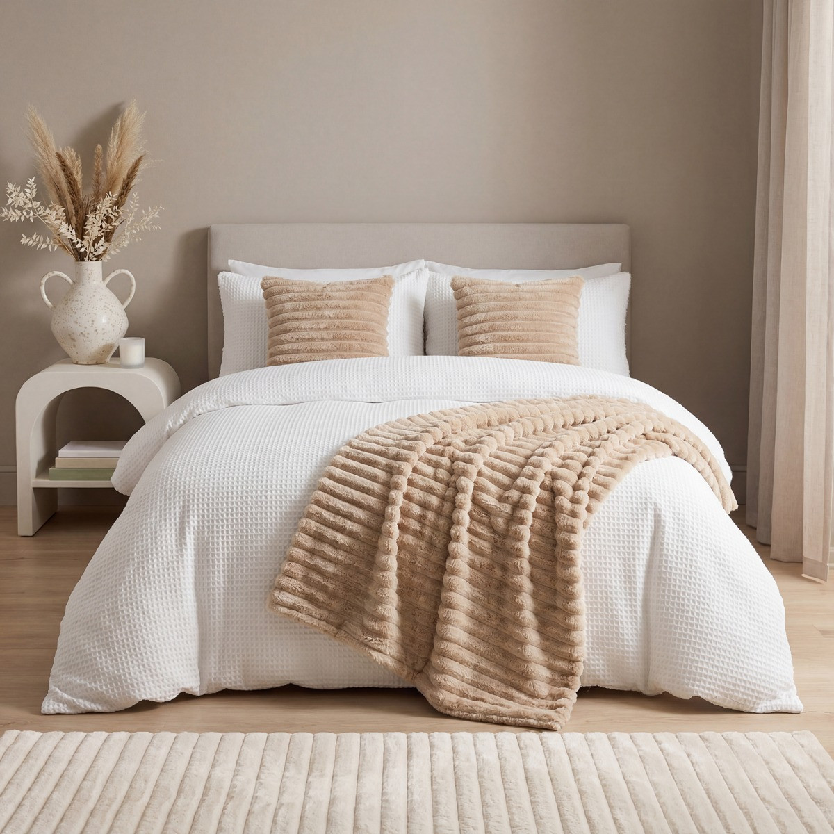 OHS Faux Fur Thick Rib Throw - Mink>