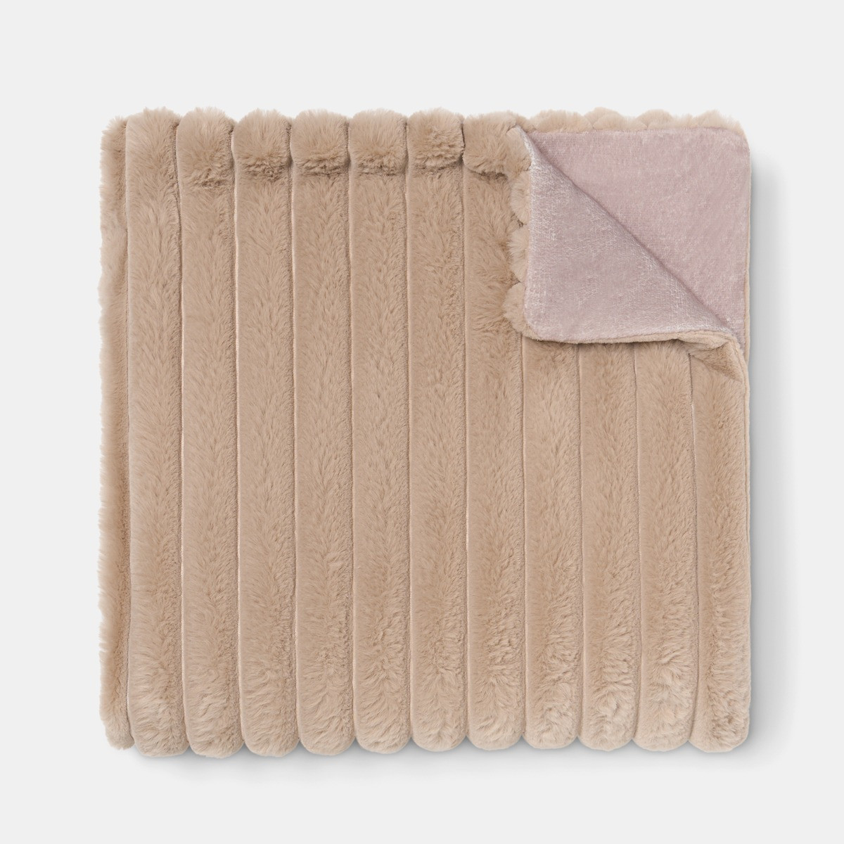 OHS Faux Fur Thick Ribbed Throw - Mink>