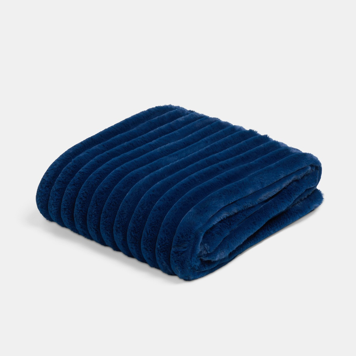 OHS Faux Fur Thick Ribbed Throw - Navy>