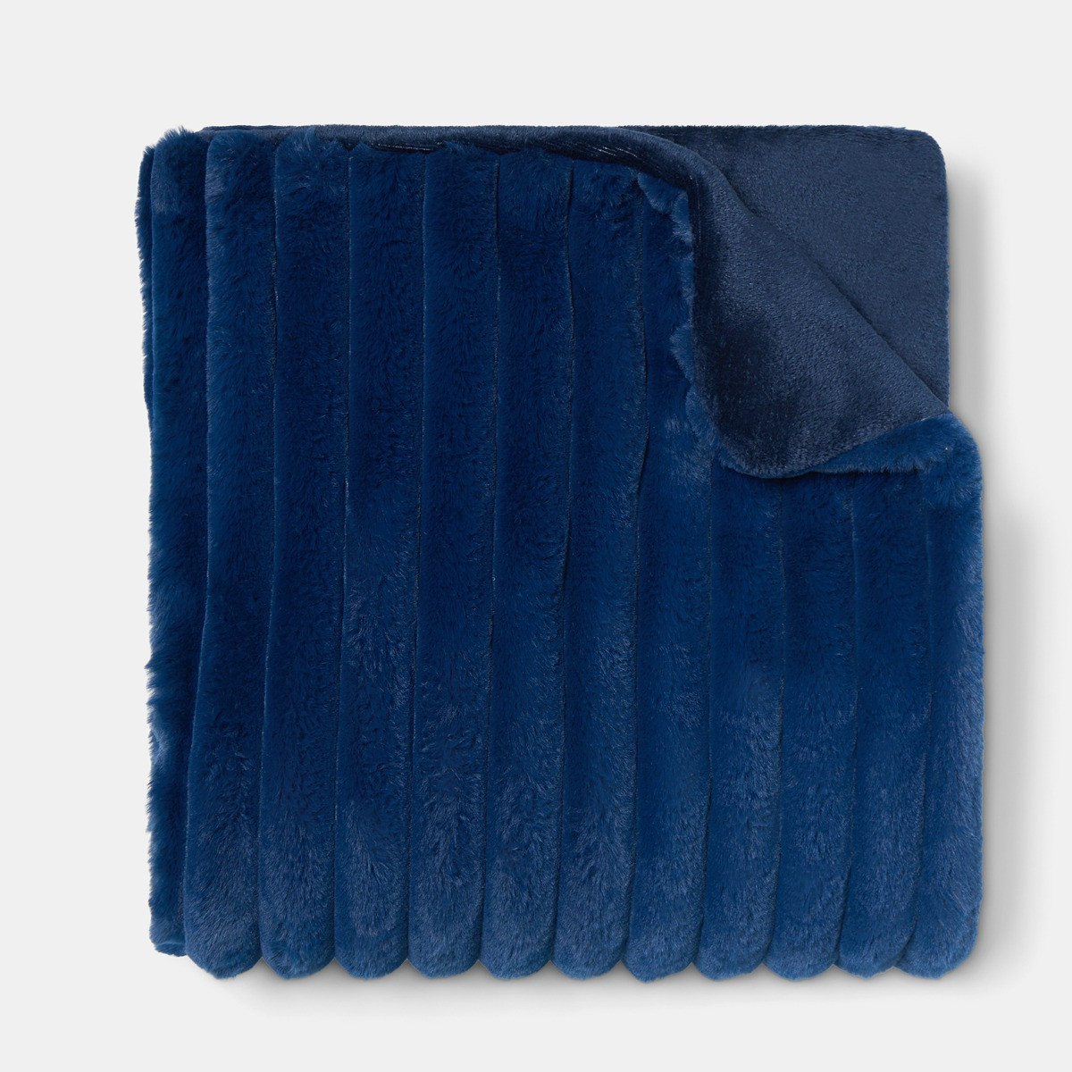 OHS Faux Fur Thick Ribbed Throw - Navy>