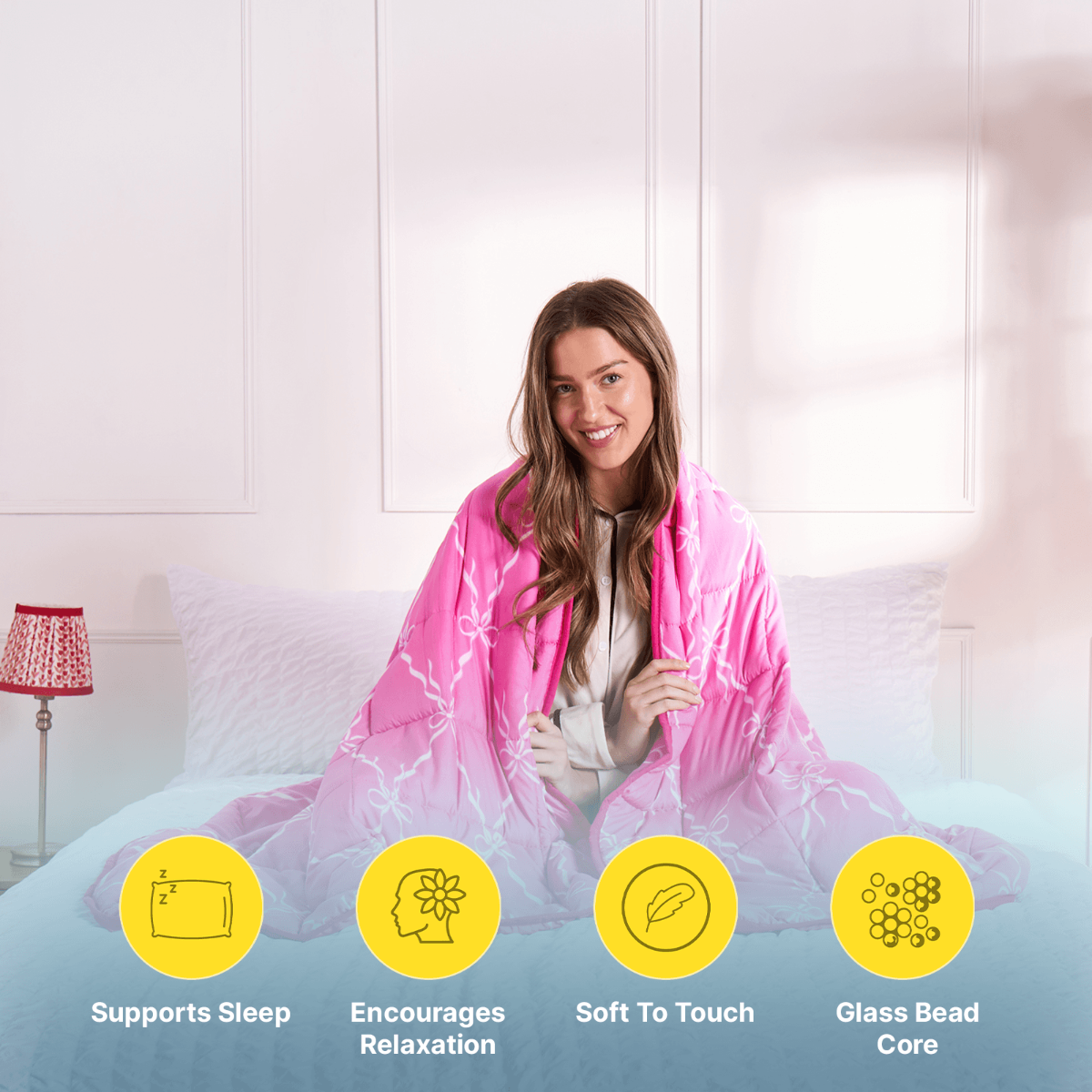 OHS Bow Print Supersoft Weighted Blanket, Hot Pink - 8kg>