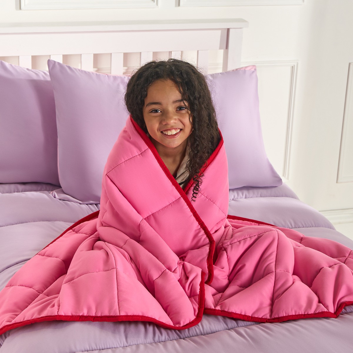 OHS Kids Supersoft Weighted Blanket, Pink/Red - 3kg>