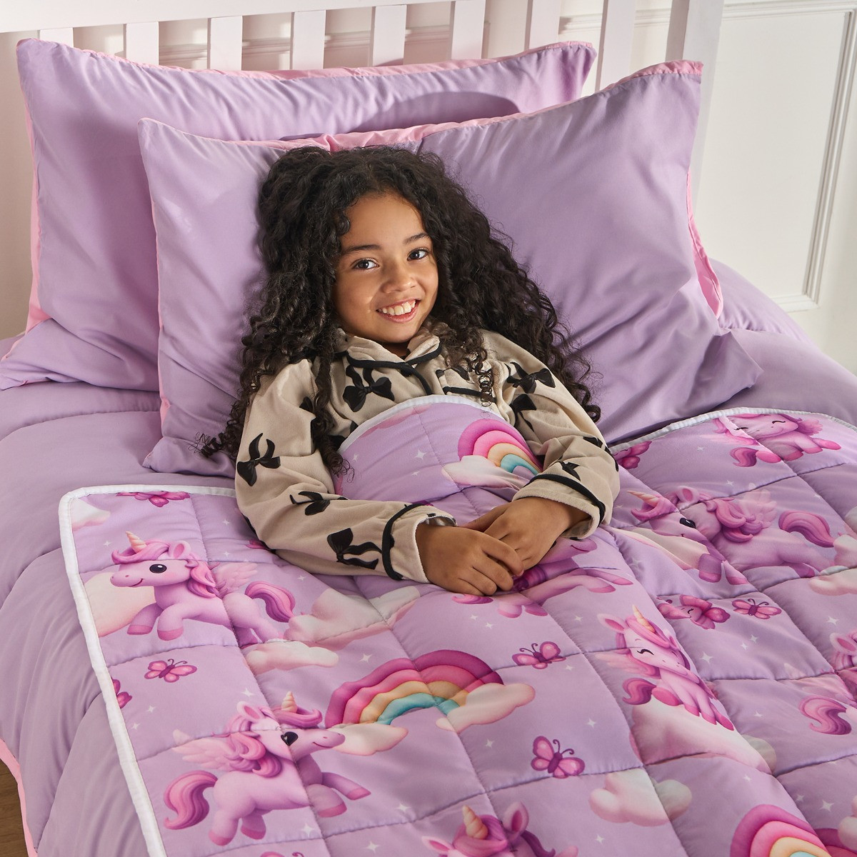 OHS Kids Unicorn Print Weighted Blanket, Lilac - 3kg>