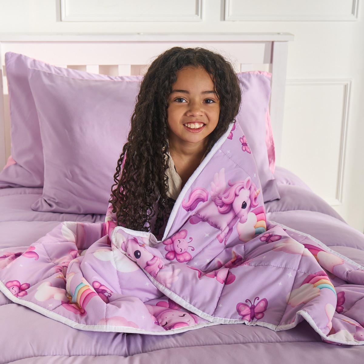 OHS Kids Unicorn Print Weighted Blanket, Lilac - 3kg>