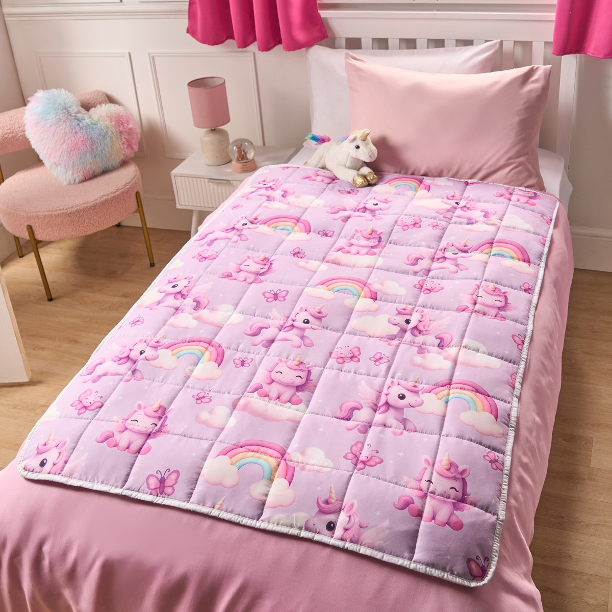 OHS Kids Unicorn Print Weighted Blanket, Lilac - 3kg>