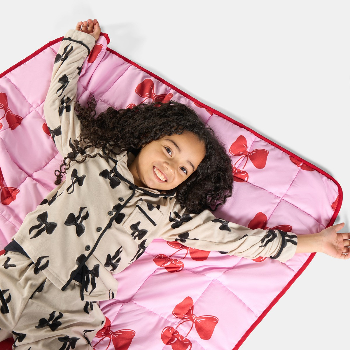 OHS Kids Cherry Bow Print Weighted Blanket, Pink/Red - 3kg>