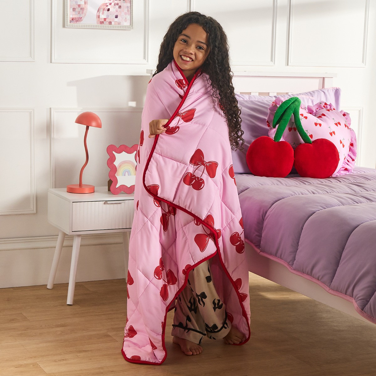 OHS Kids Cherry Bow Print Weighted Blanket, Pink/Red - 3kg>