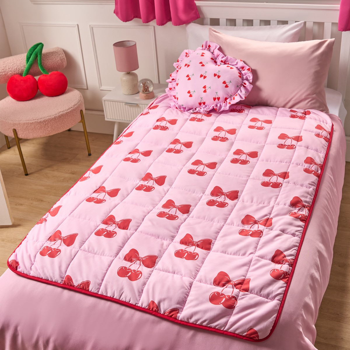 OHS Kids Cherry Bow Print Weighted Blanket, Pink/Red - 3kg>