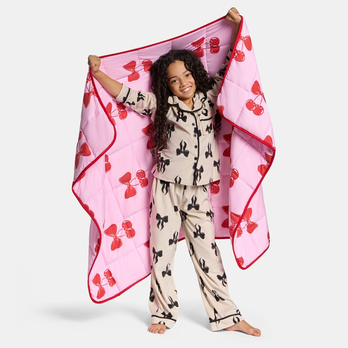OHS Kids Cherry Bow Print Weighted Blanket, Pink/Red - 3kg>