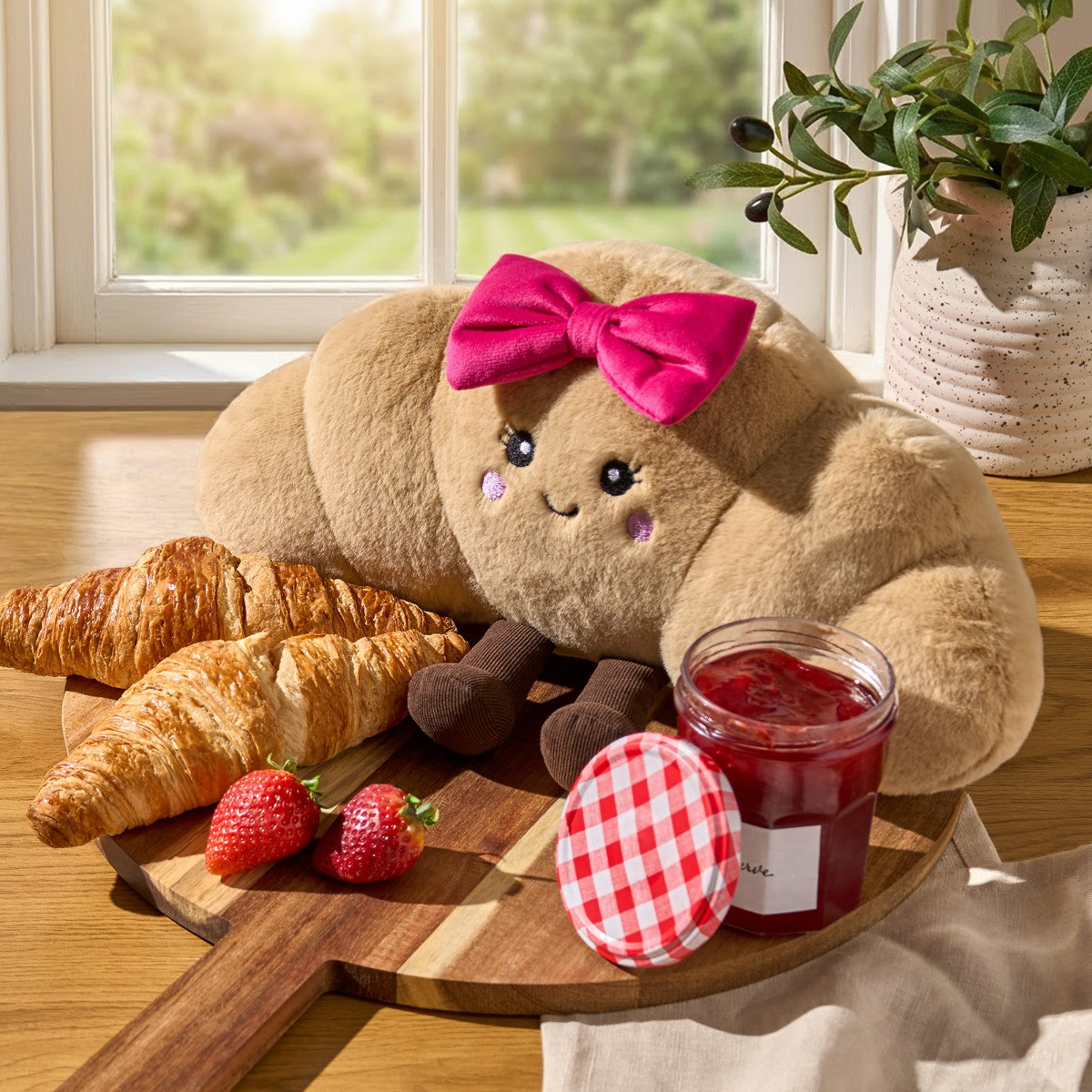 OHS Chloe The Bow Croissant Cushion - Natural/Hot Pink>