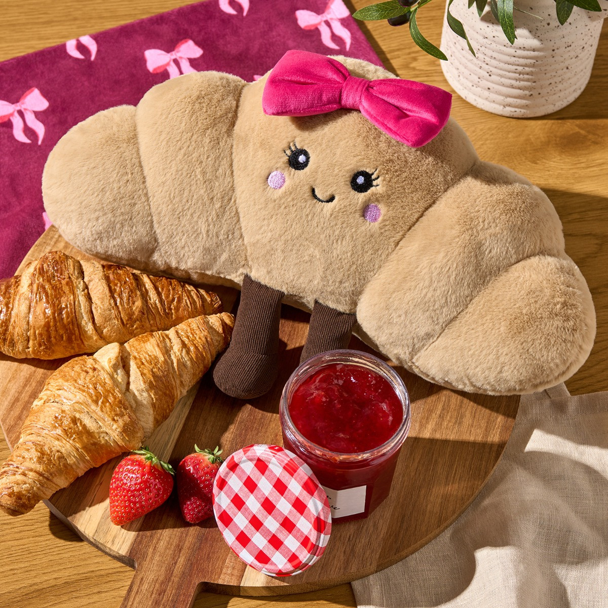 OHS Chloe The Bow Croissant Cushion - Natural/Hot Pink>