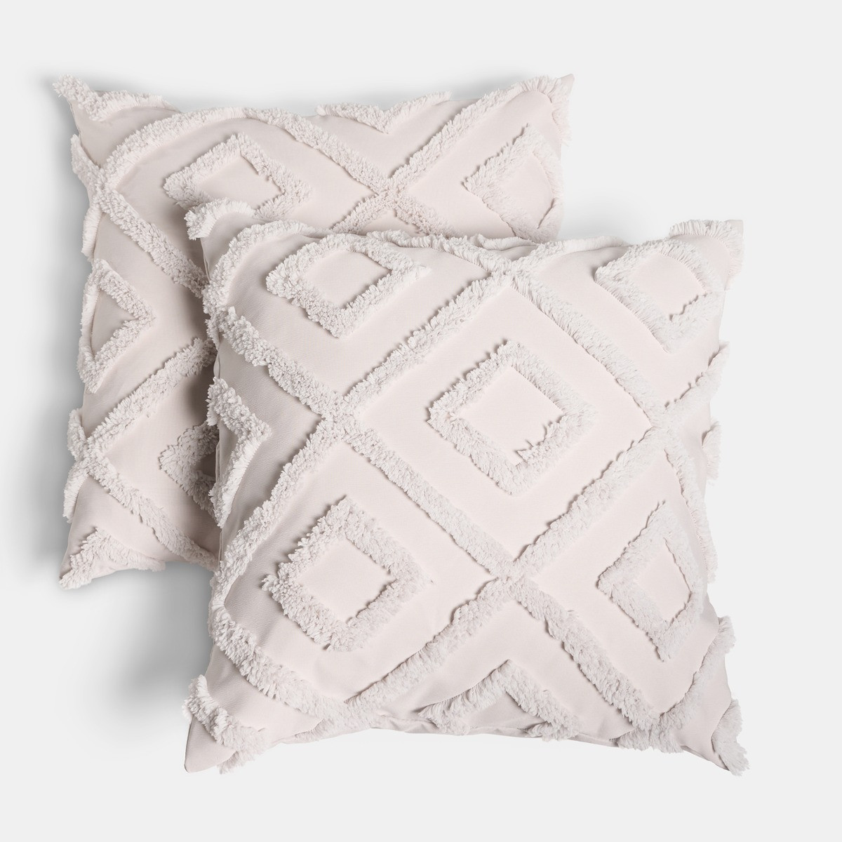OHS 4 Pack Tufted Geometric Cushion Covers, Stone - 45 x 45cm>
