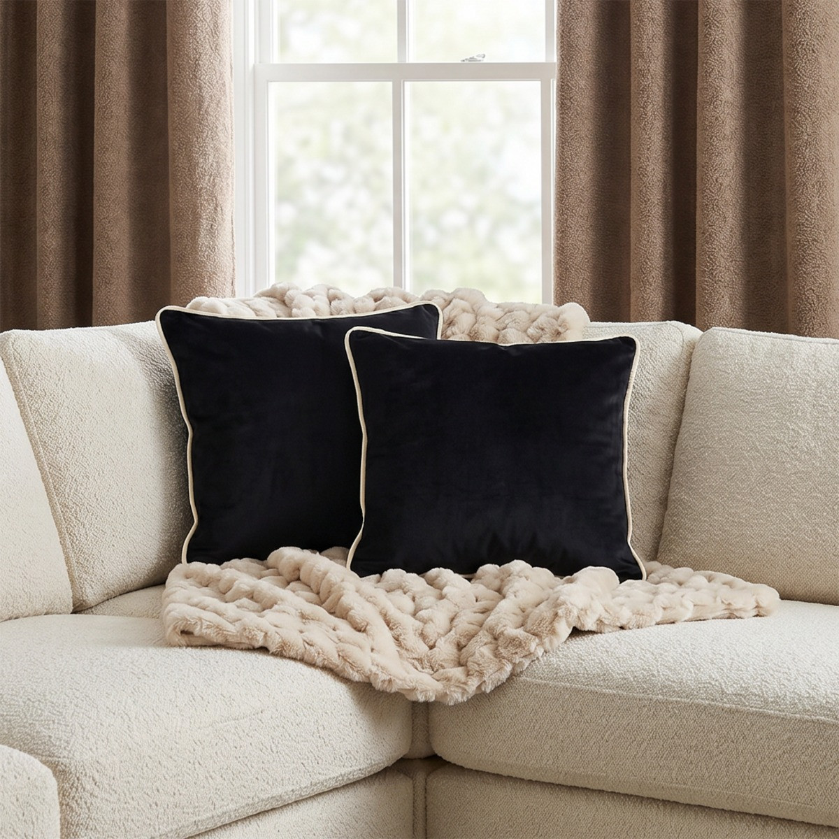 OHS Matte Velvet Piped Edge Cushion Covers - Monochrome>