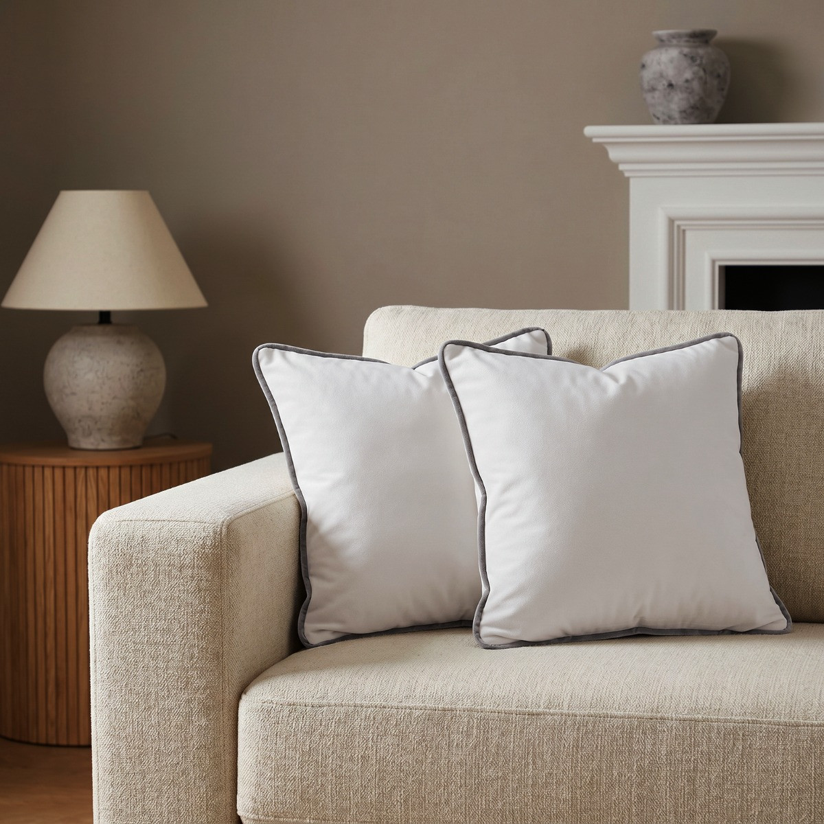OHS Matte Velvet Piped Edge Cushion Covers - Grey>