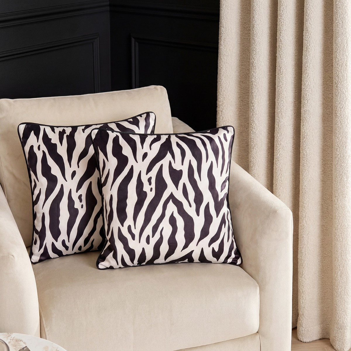 OHS Zebra Print Matte Velvet Cushion Covers - Monochrome>
