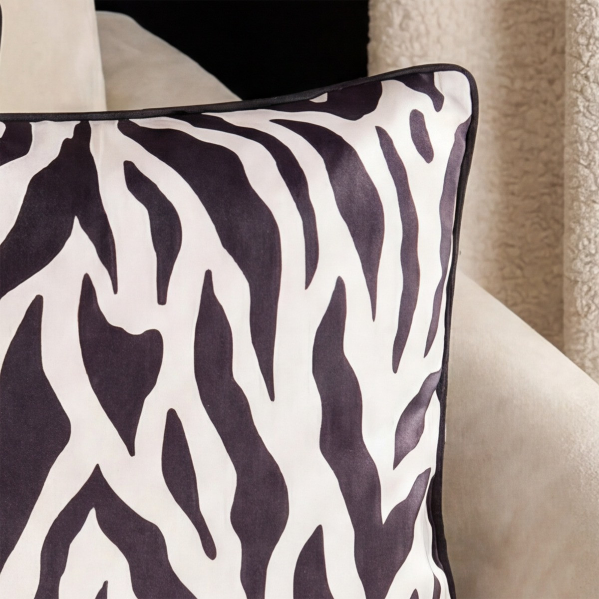 OHS Zebra Print Matte Velvet Cushion Covers - Monochrome>