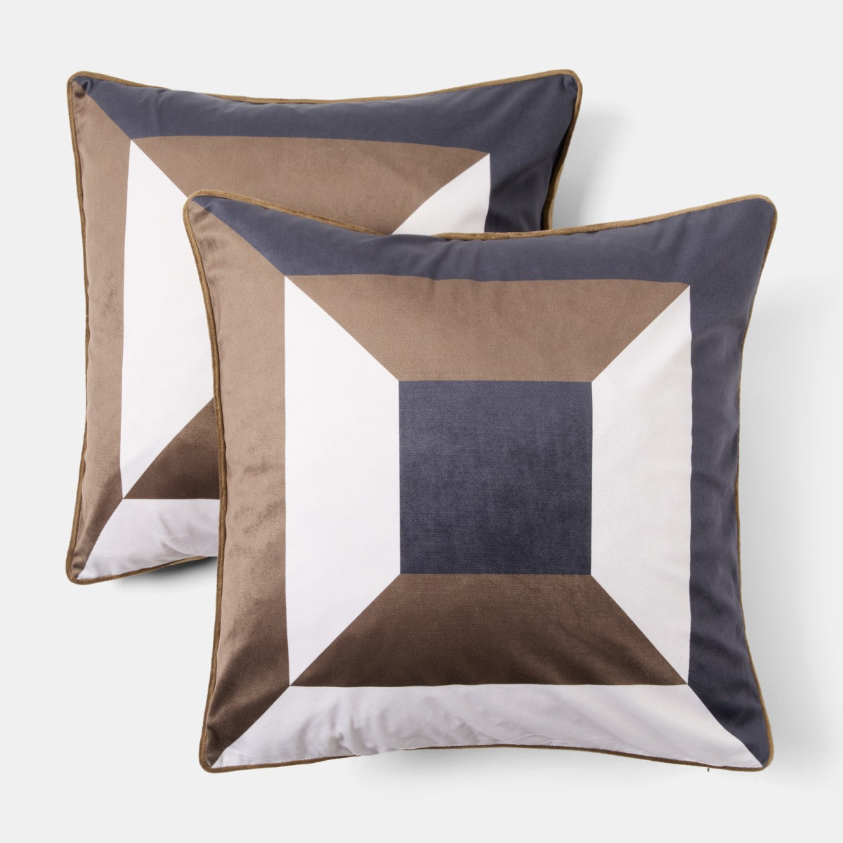 OHS Square Print Matte Velvet Cushion Covers - Brown/White>