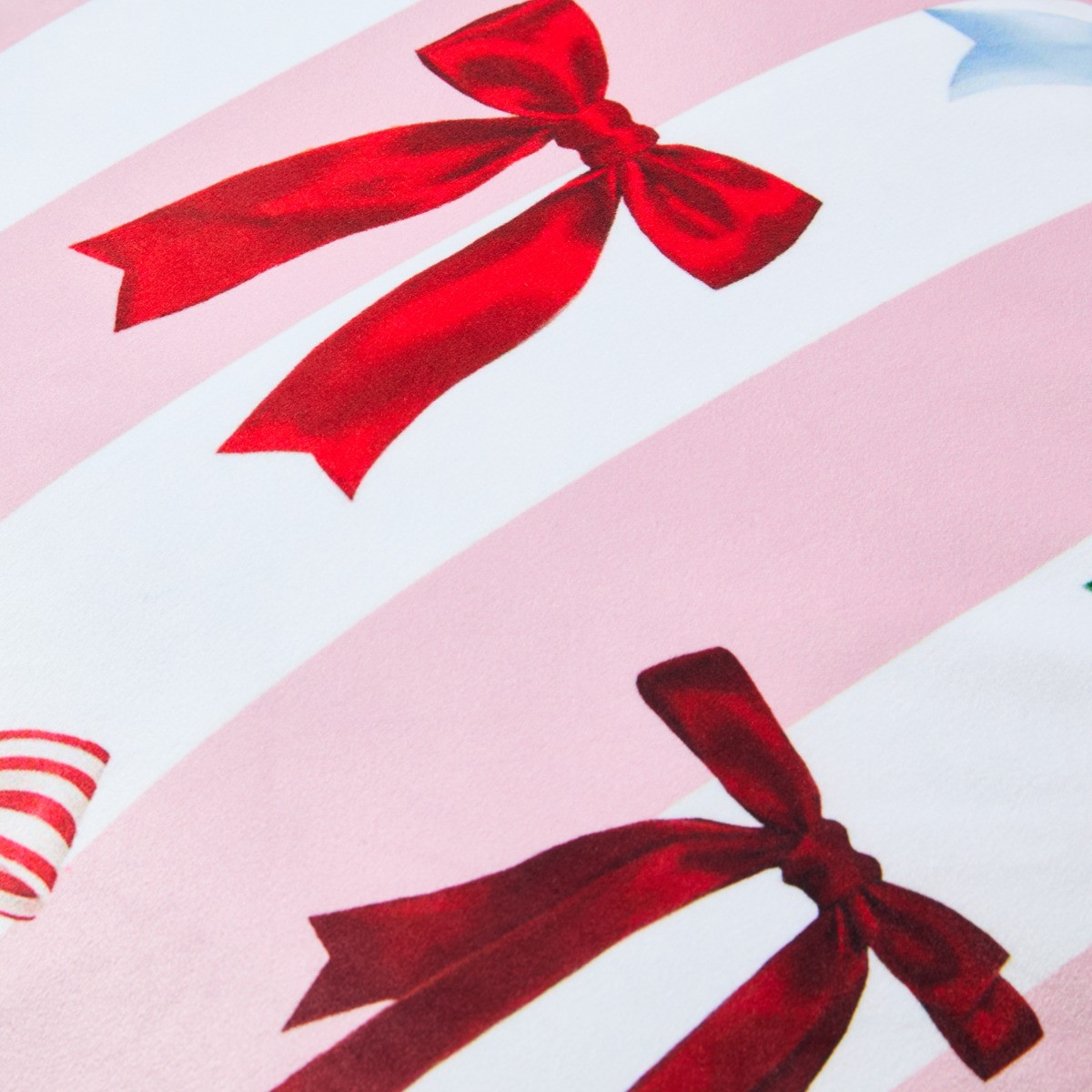 OHS Multi Bow Stripe Matte Velvet Cushion Covers - Pink/White>