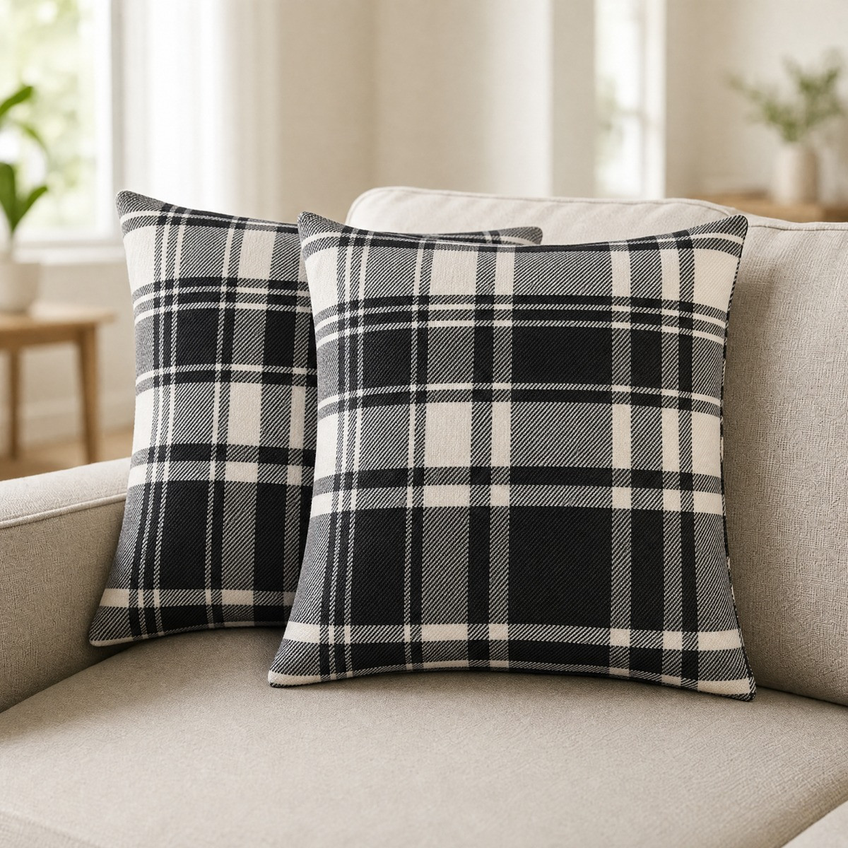 OHS Woven Check Cushion Covers - Monochrome>