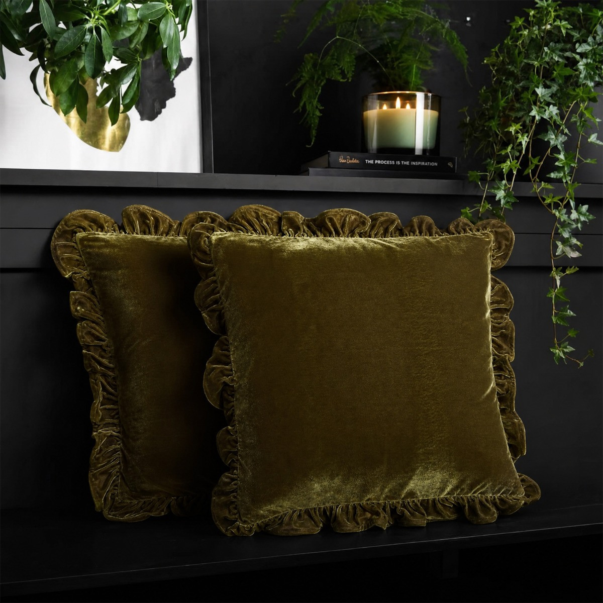 OHS Velvet Plush Cushion Cover - Green>