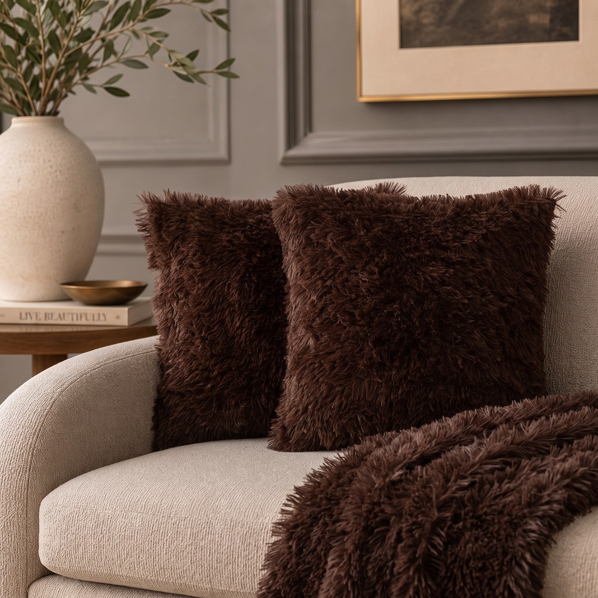 OHS Fluffy Cushion Covers - Chocolate>