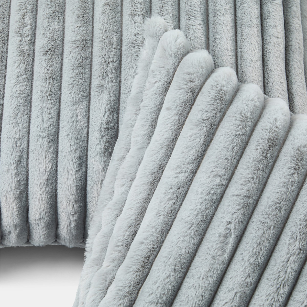 OHS Faux Fur Thick Ribbed Cushion Covers - Grey>