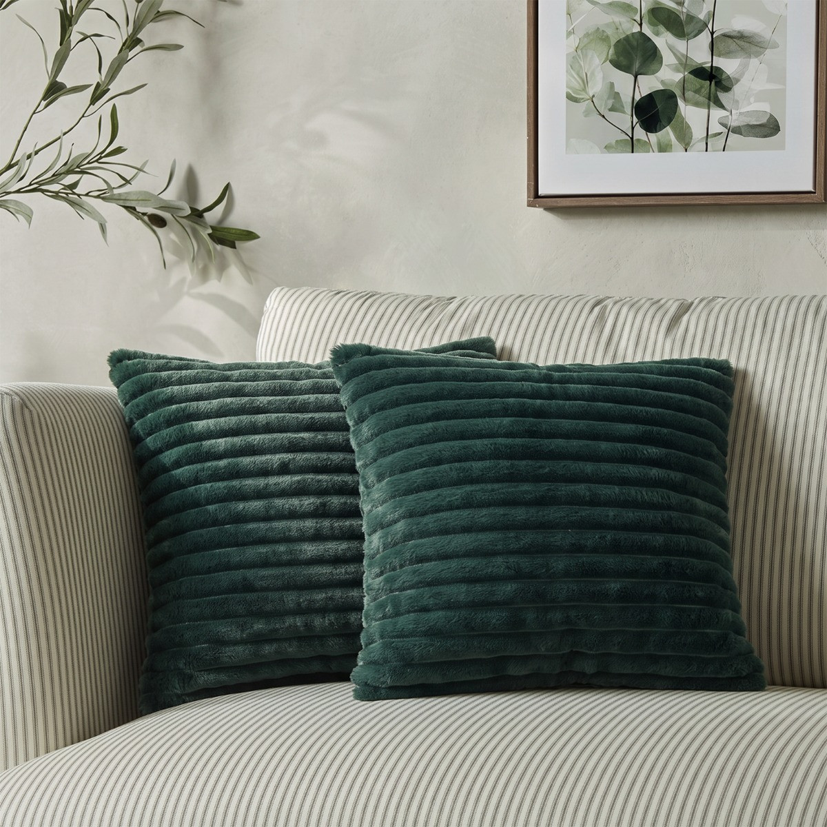 OHS Faux Fur Thick Ribbed Cushion Covers - Green>