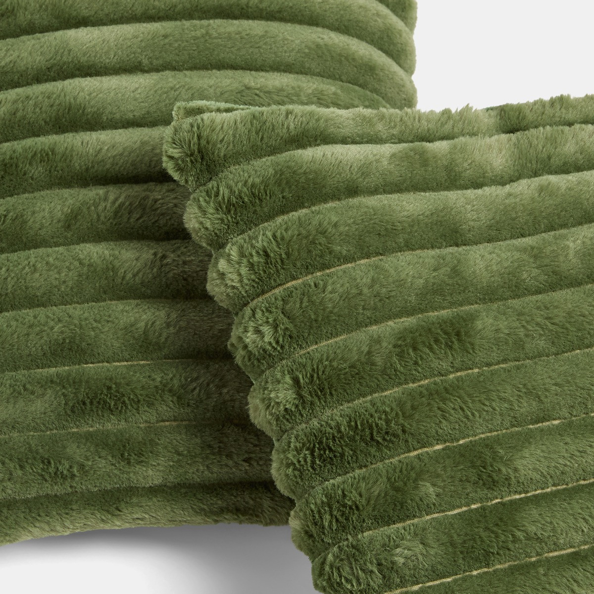 OHS Faux Fur Thick Ribbed Cushion Covers - Woodland Green>