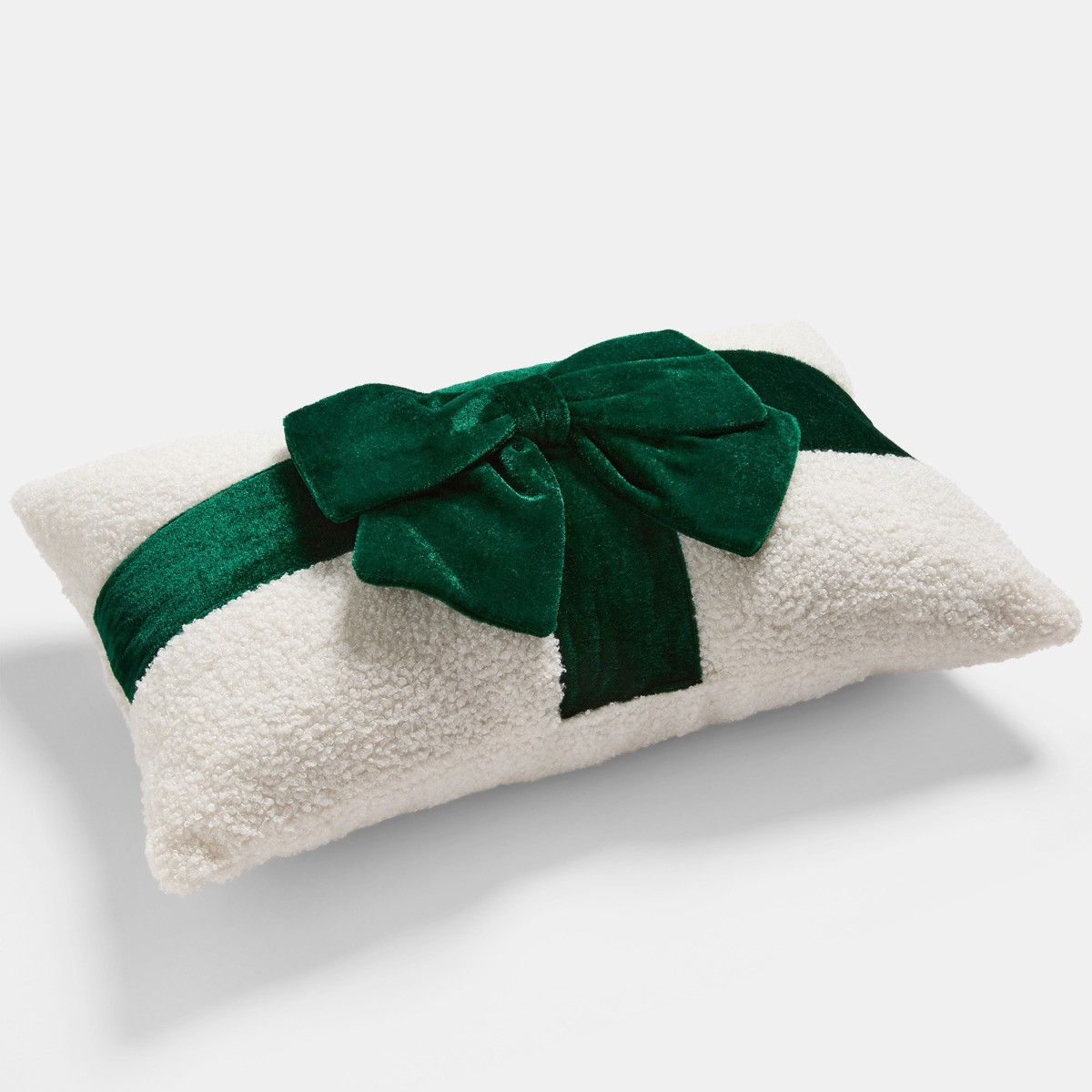 OHS Bow Wrapped Cushion - Green/Cream>