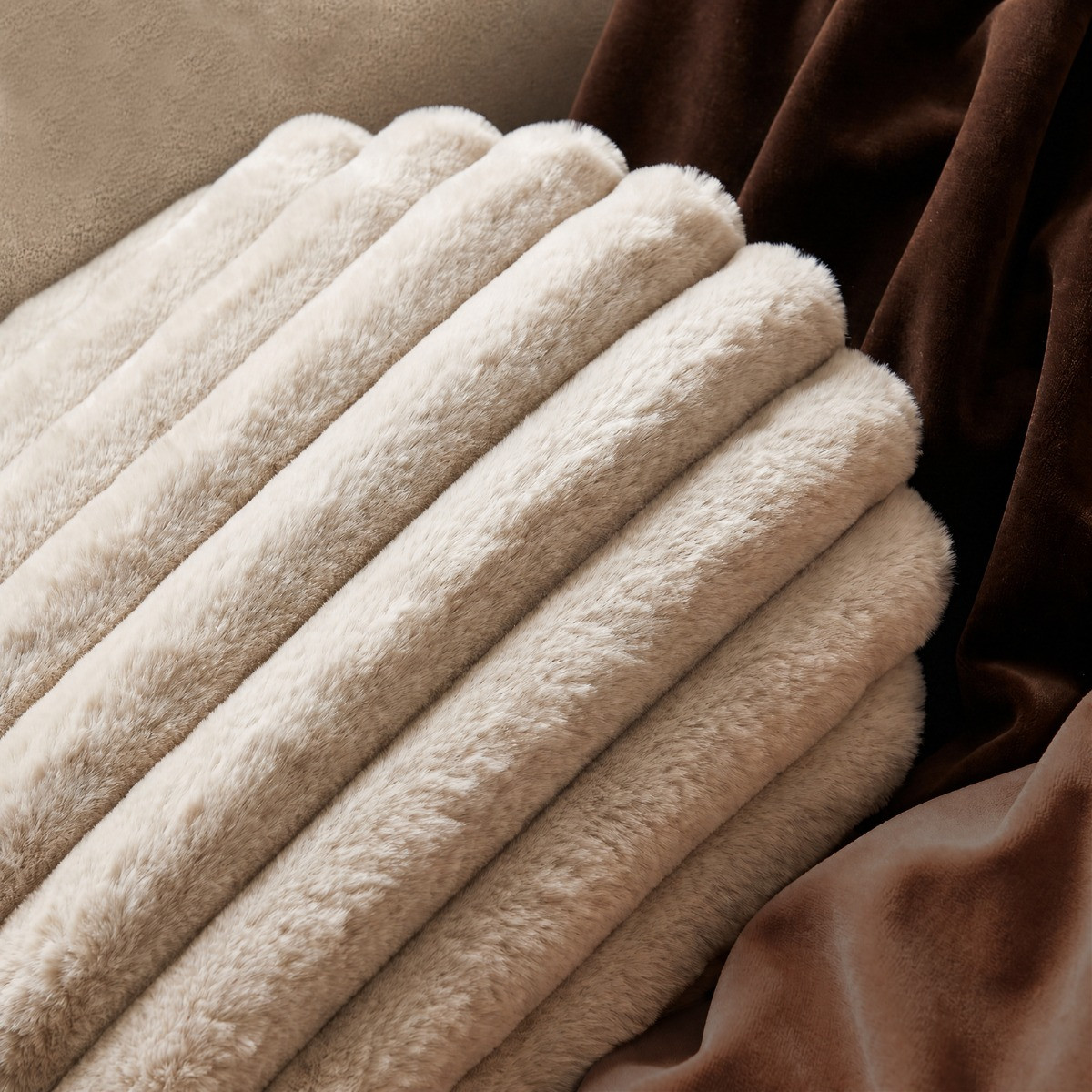 OHS Faux Fur Ribbed Bolster Pillow - Natural>