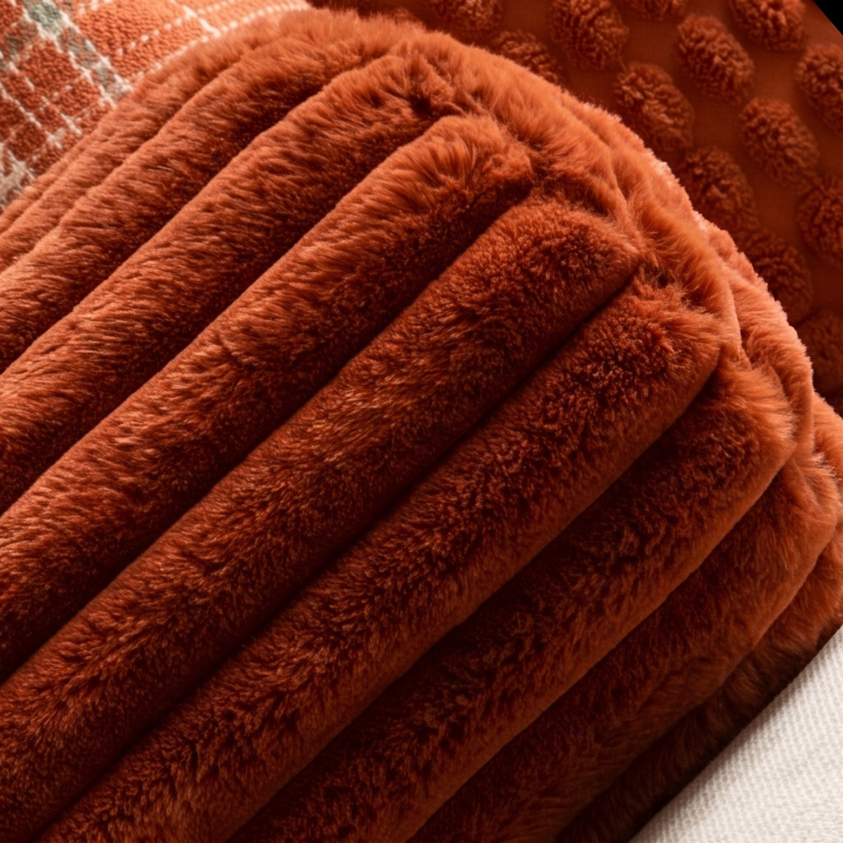OHS Faux Fur Ribbed Bolster Pillow - Rust>