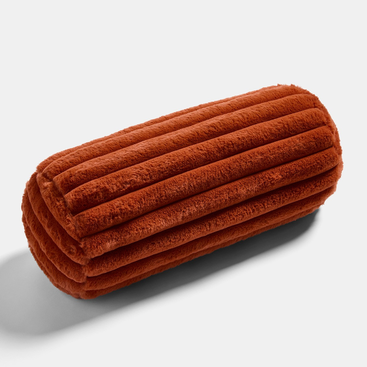 OHS Faux Fur Ribbed Bolster Pillow - Rust>