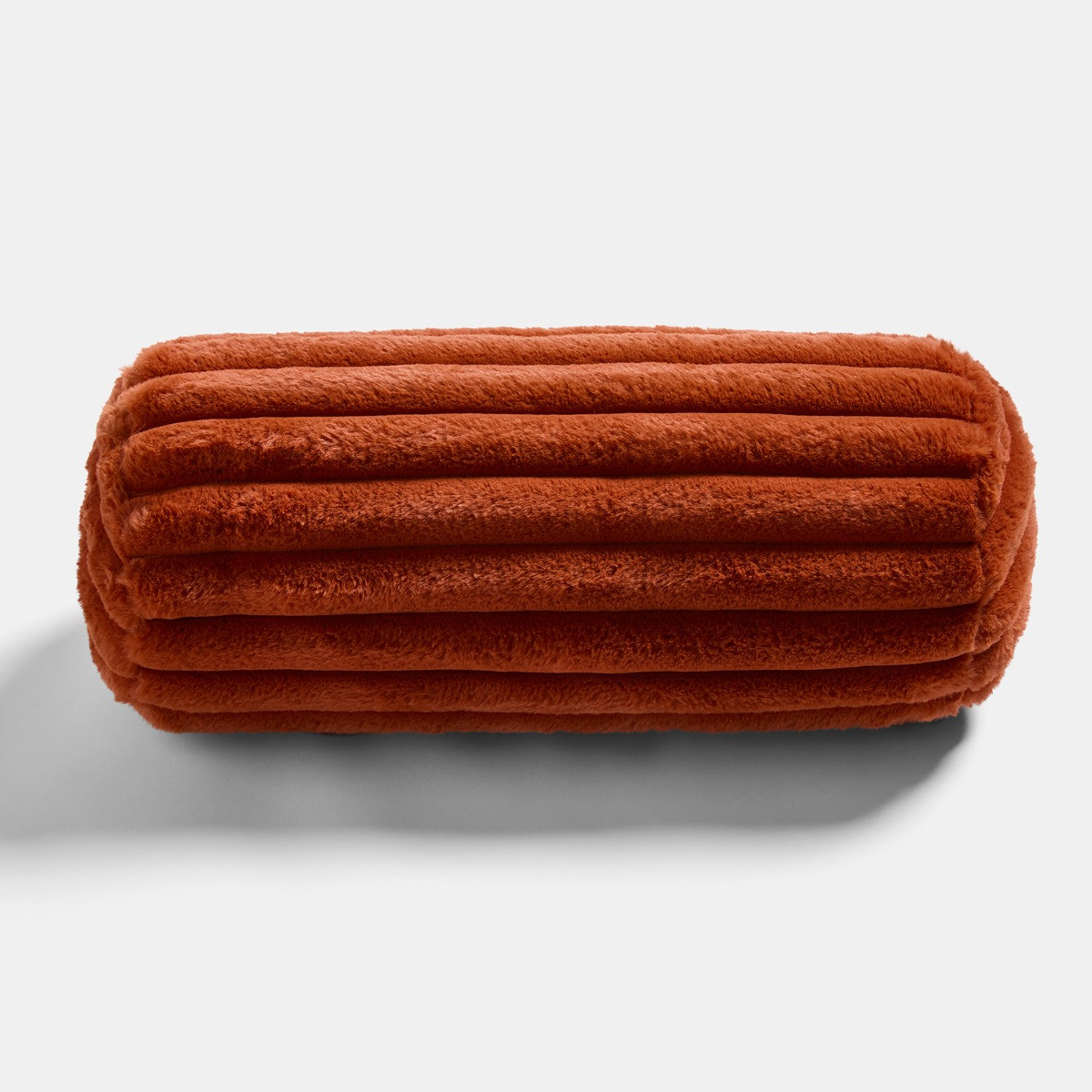 OHS Faux Fur Ribbed Bolster Pillow - Rust>
