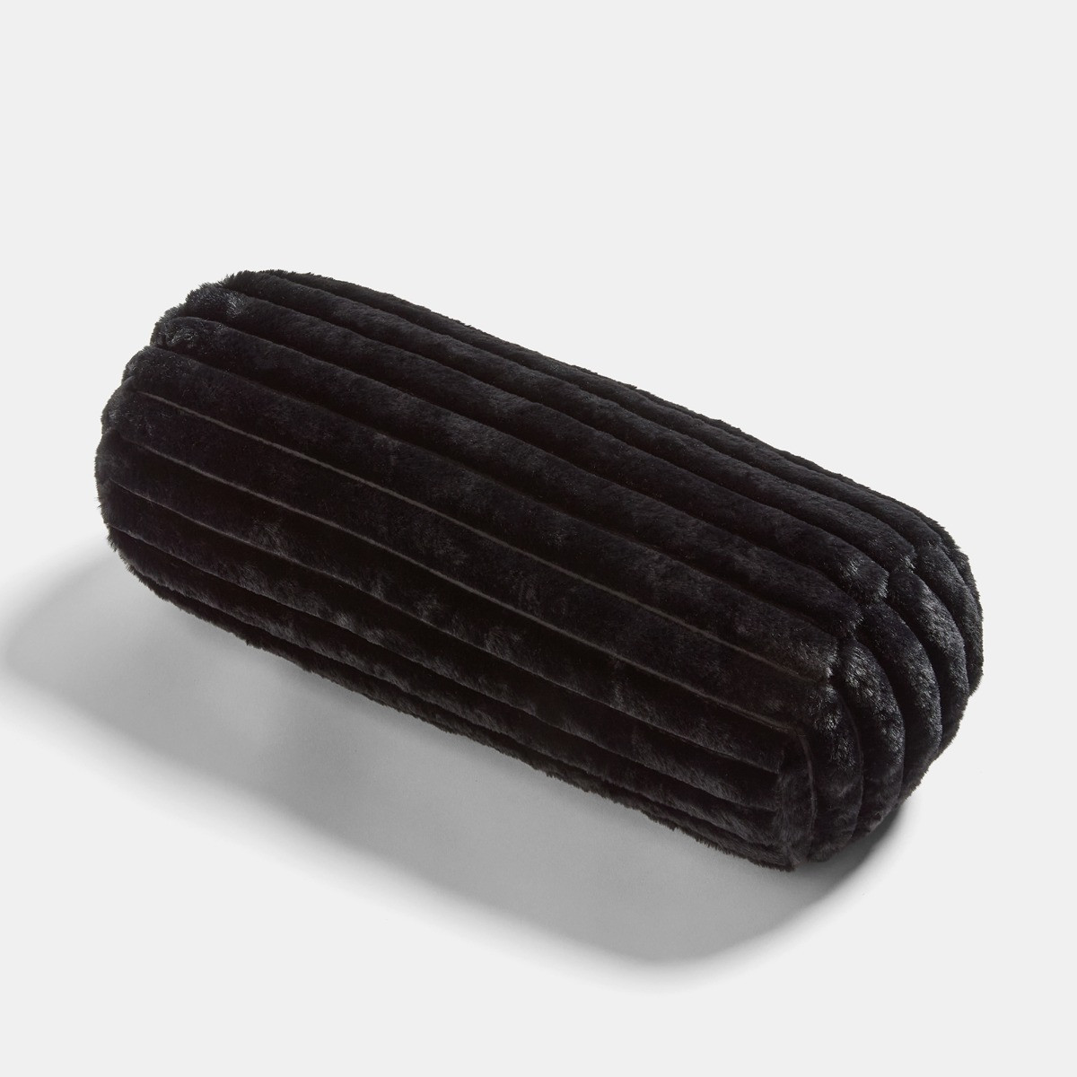 OHS Faux Fur Ribbed Bolster Pillow - Black>