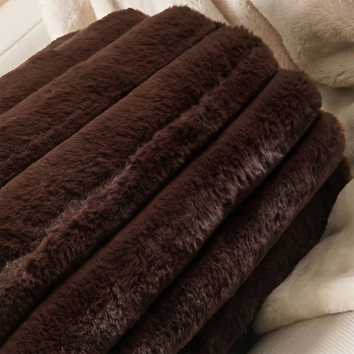 OHS Faux Fur Ribbed Bolster Pillow - Brown>