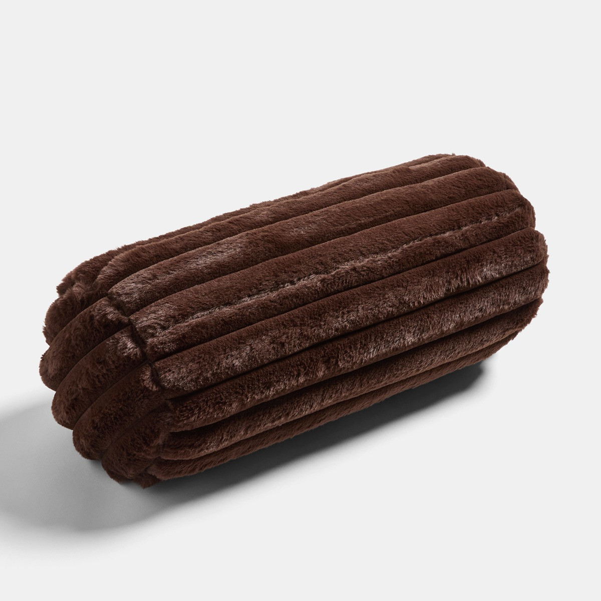 OHS Faux Fur Ribbed Bolster Pillow - Brown>
