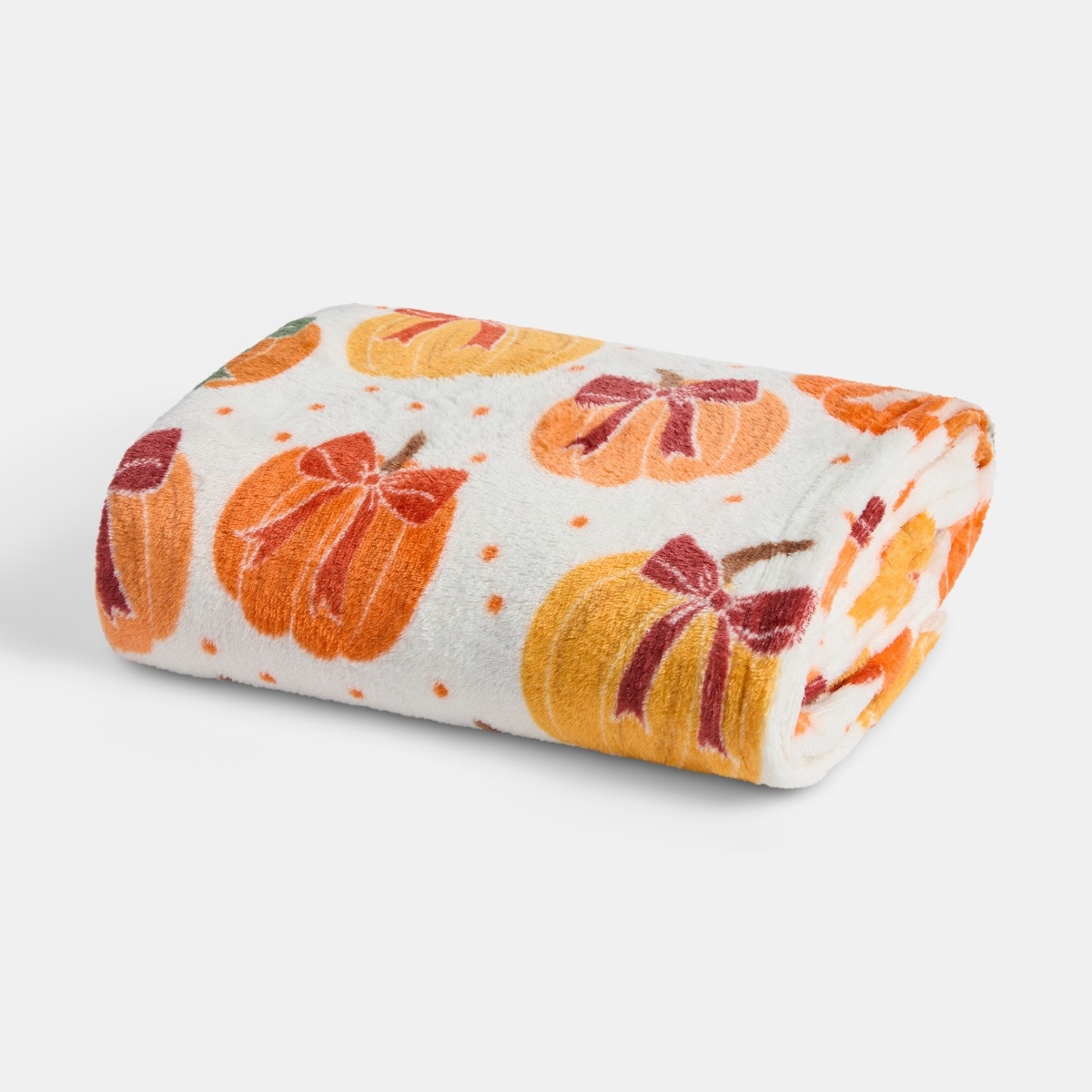 OHS Ultra Soft Pumpkin Bow Print Throw - Cream>
