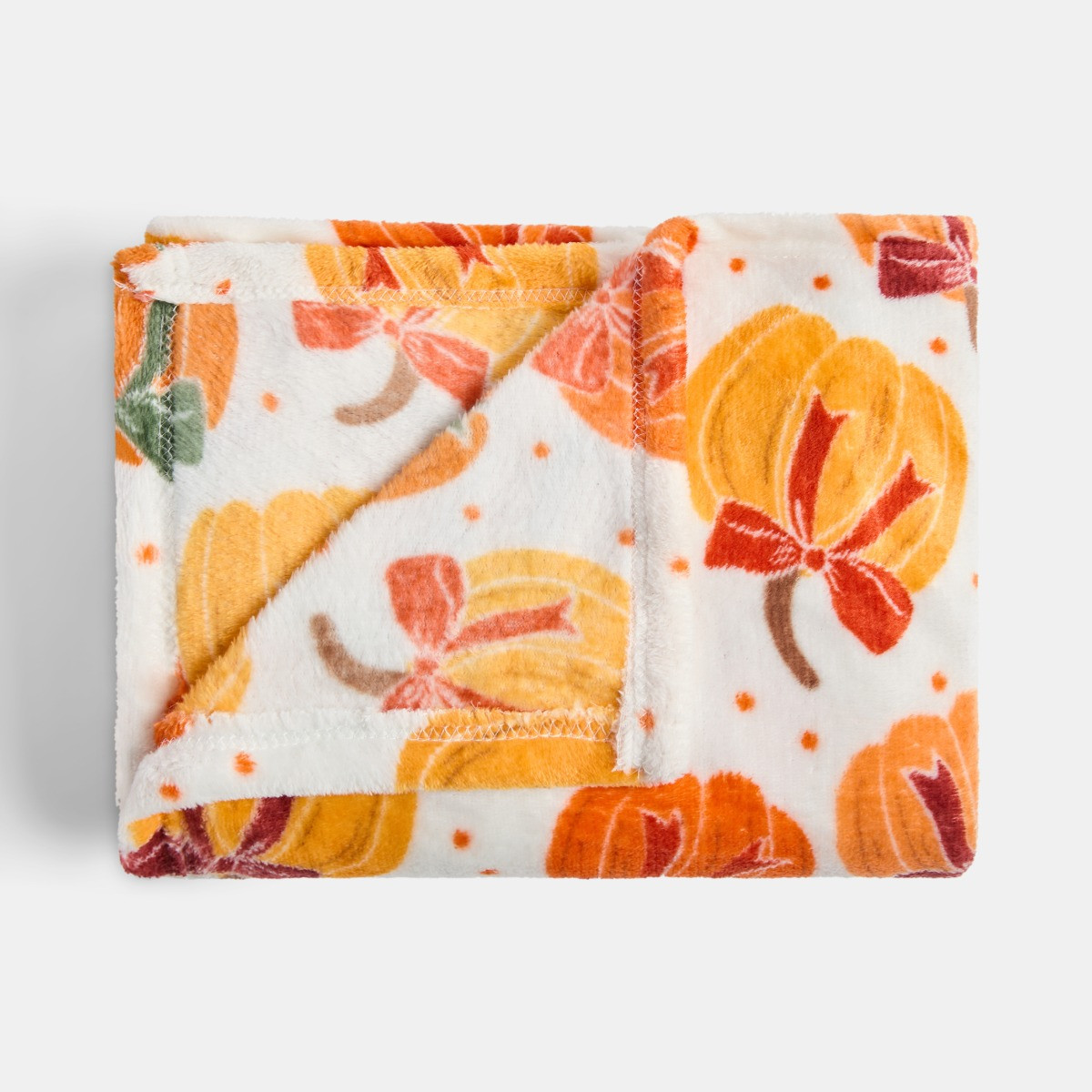 OHS Ultra Soft Pumpkin Bow Print Throw - Cream>