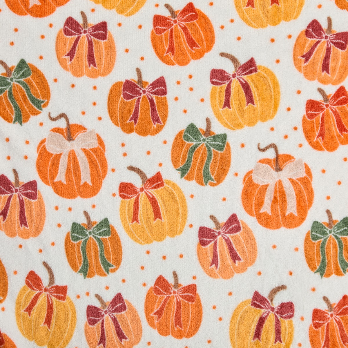 OHS Ultra Soft Pumpkin Bow Print Throw - Cream>