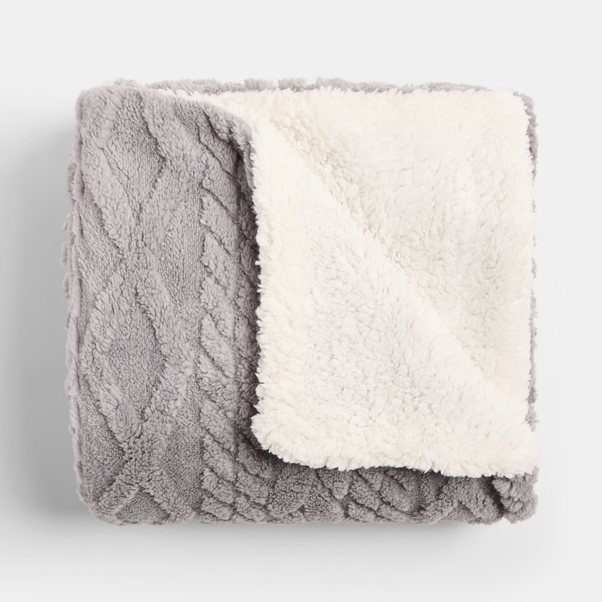 OHS Cable Knit Sherpa Throw - Grey>
