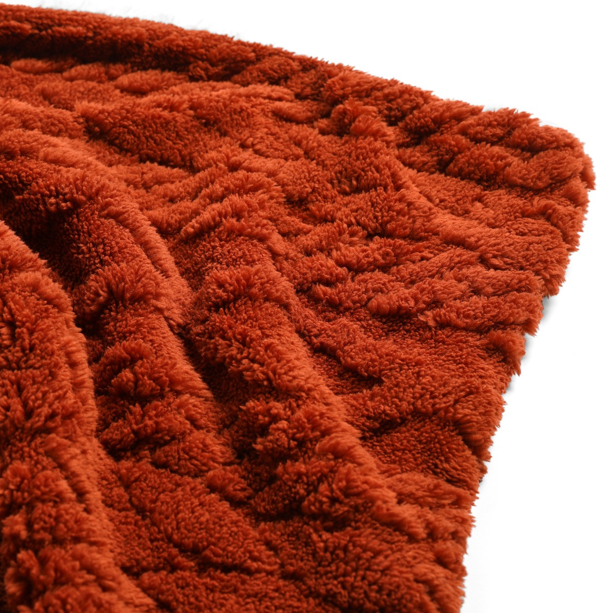 OHS Cable Knit Sherpa Throw - Rust>
