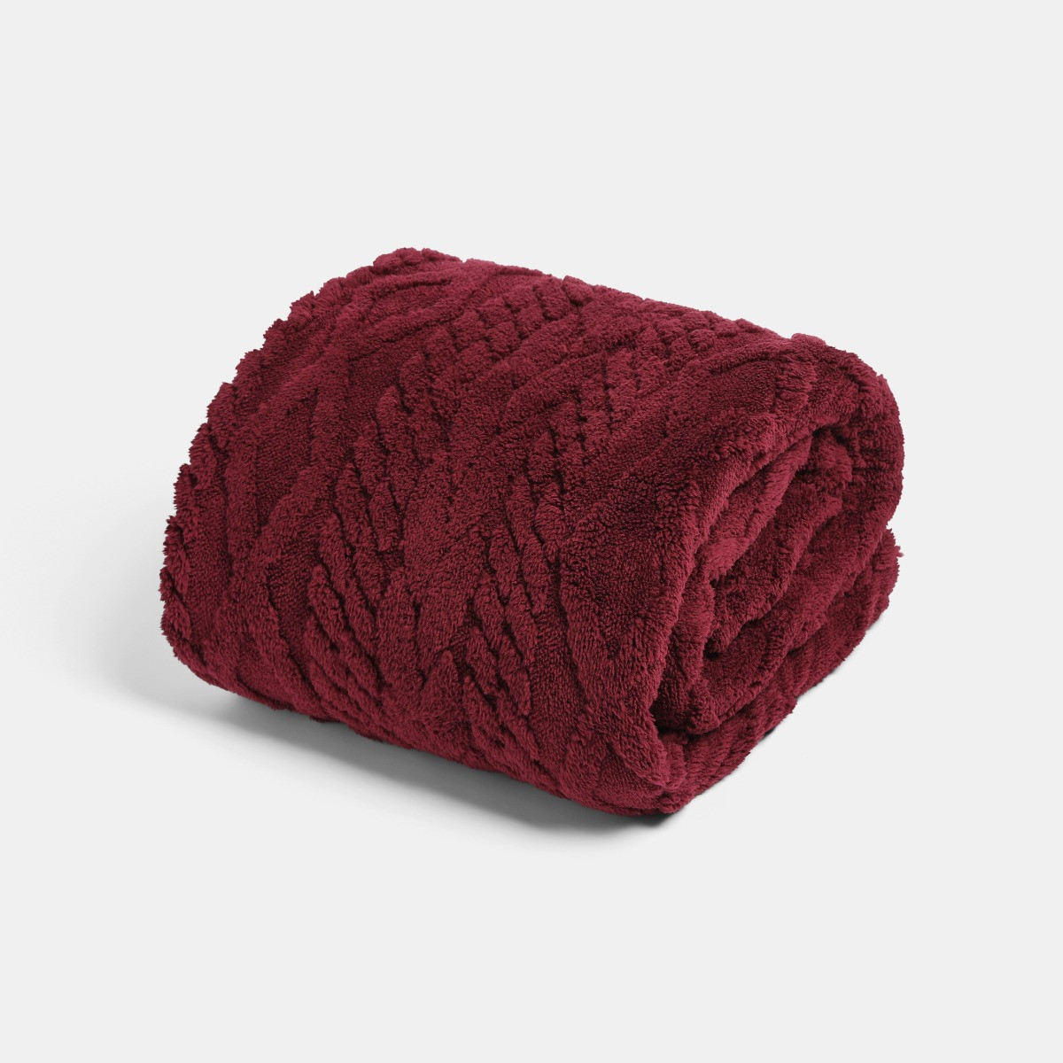 OHS Cable Knit Sherpa Throw - Burgundy>