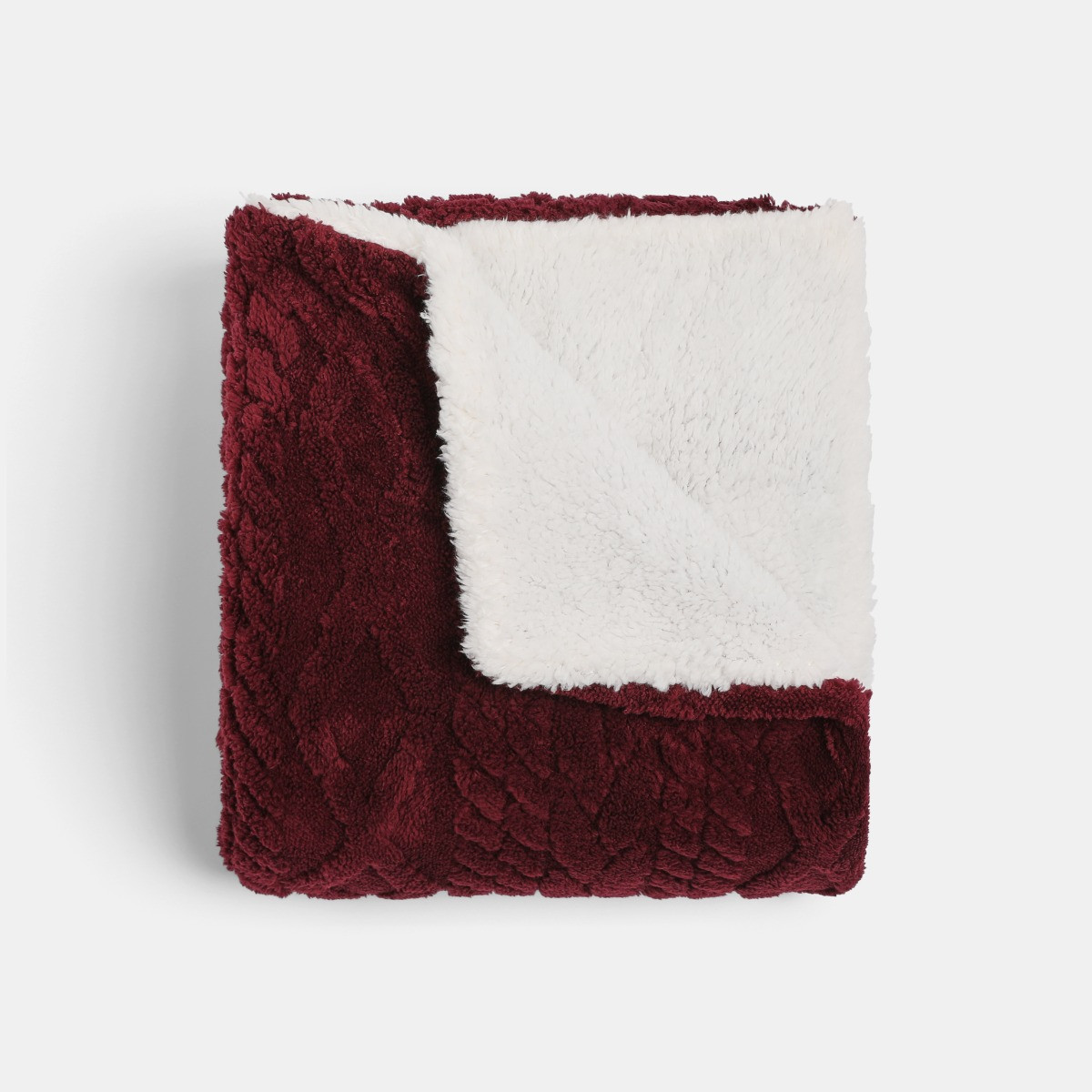 OHS Cable Knit Sherpa Throw - Burgundy>