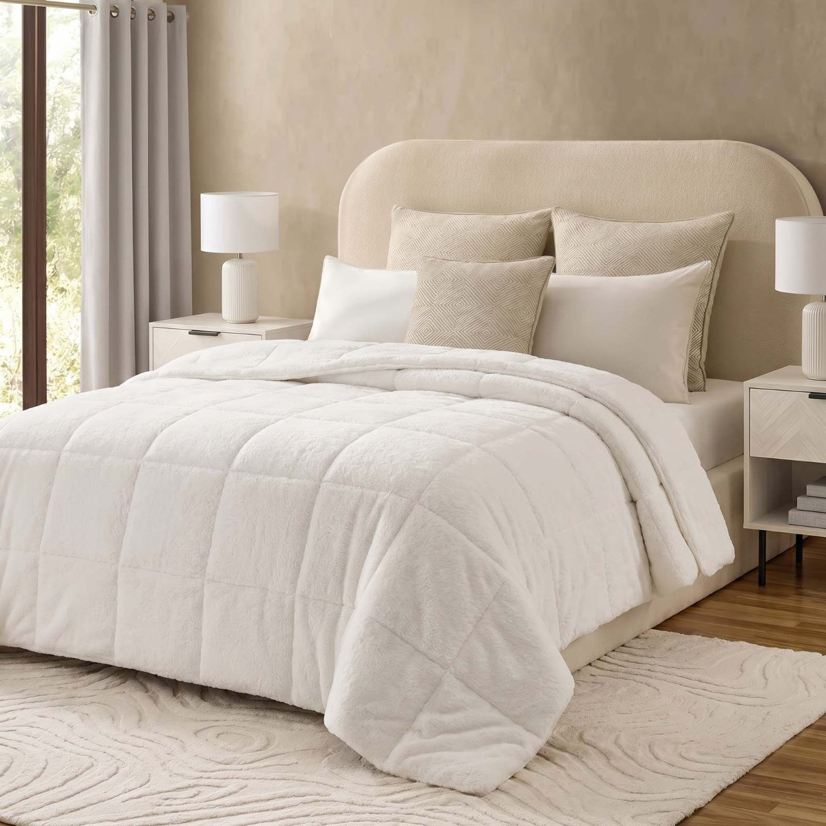 OHS Teddy Fleece Quilted Weighted Blanket - Cream>