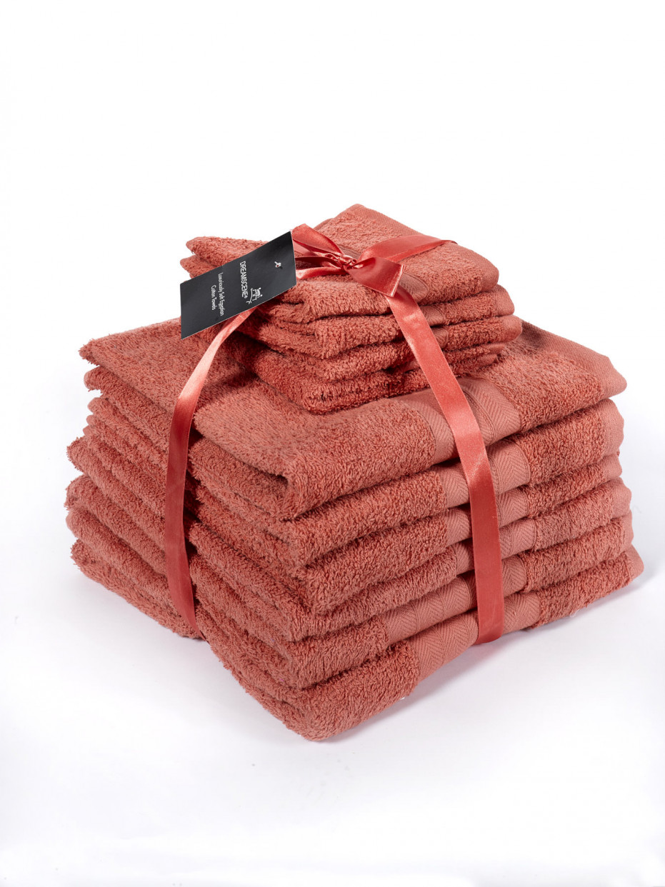 Luxury Soft 10 Piece Towel Bale Gift Set- 100% Cotton - Deep Pink>