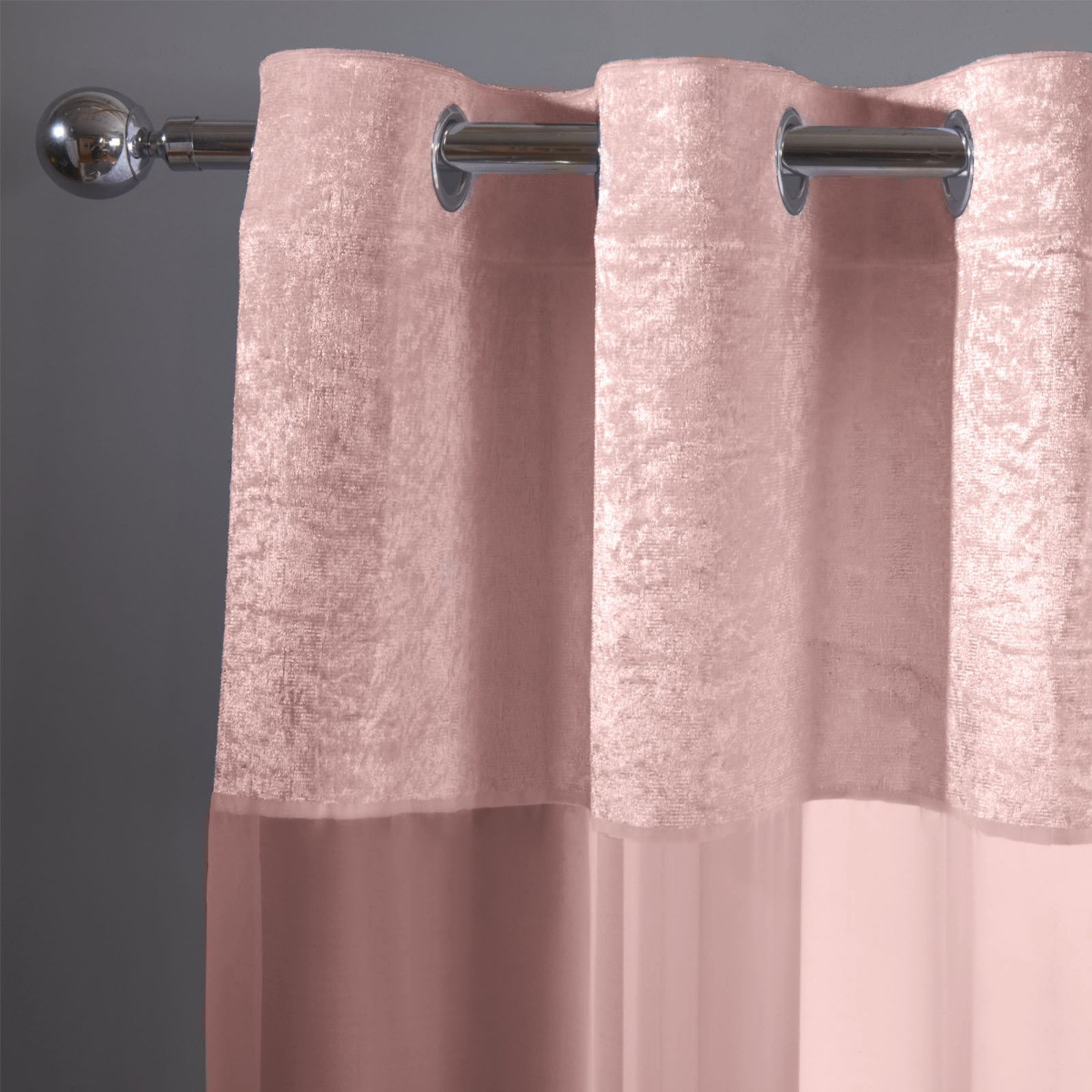 Sienna Crushed Velvet Voile Net Curtains Eyelet, Blush Pink - 55" x 87" >