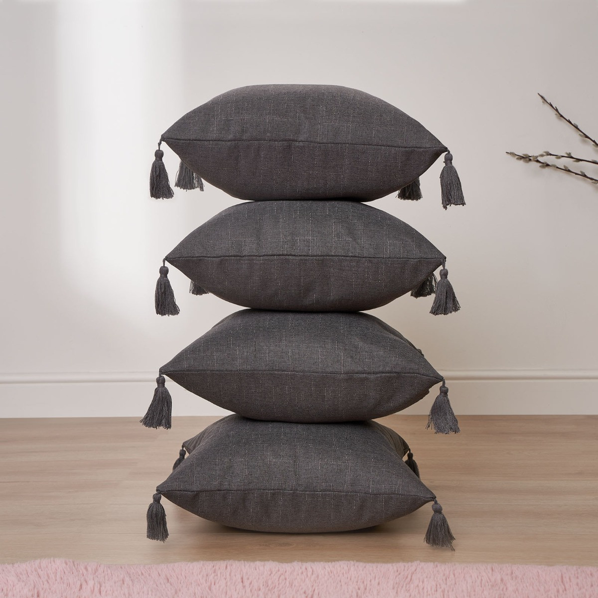 Dreamscene Tassel Cushion Covers - Charcoal>