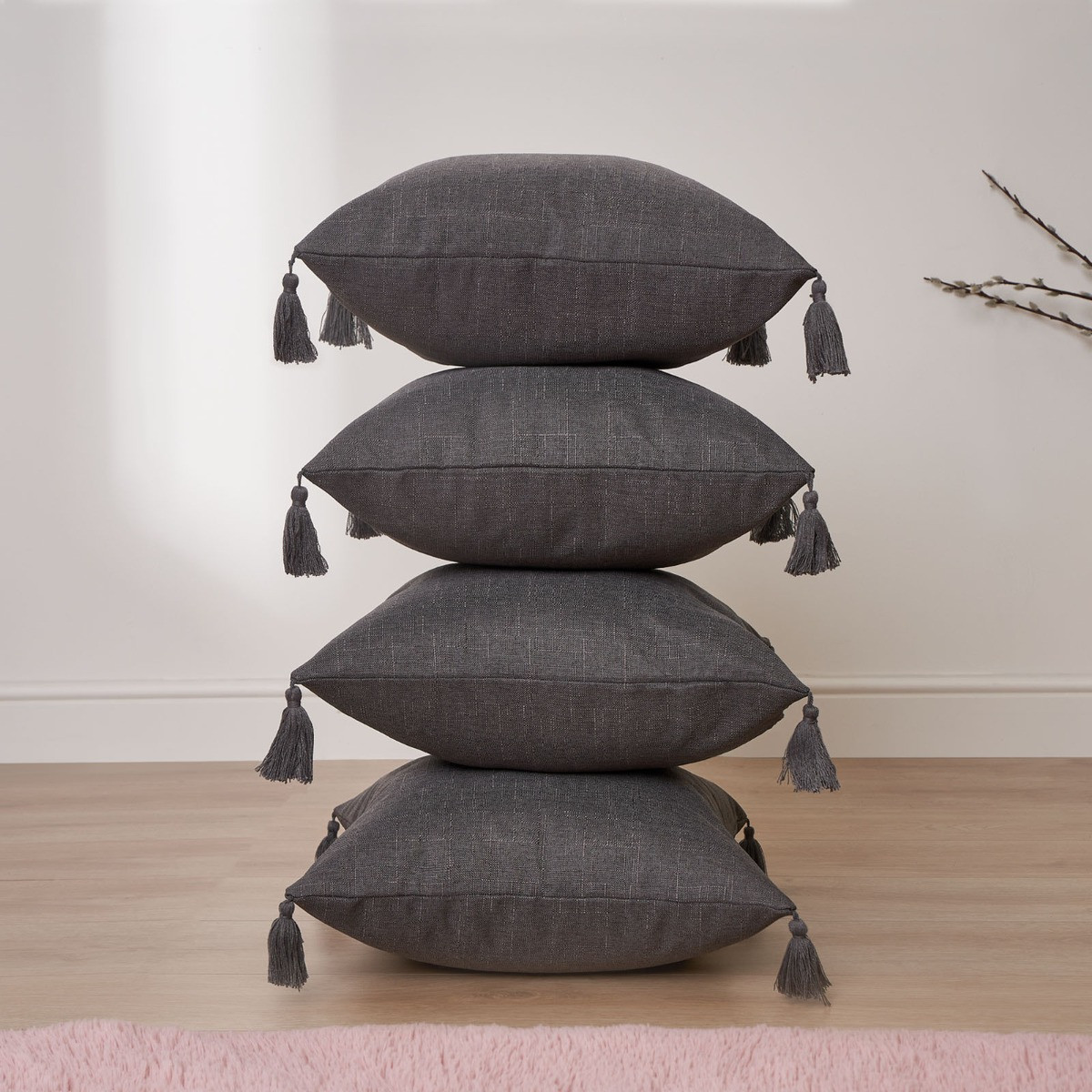 OHS Tassel Cushion Covers - Charcoal>