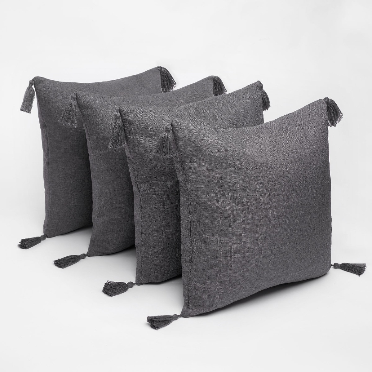 Dreamscene 4 pack Tassel Cushion Covers - Charcoal>